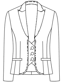 Croquis de veste courte ouverte sur gilet boutonné